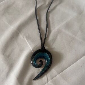 Teal Swirl Glass Pendant Necklace